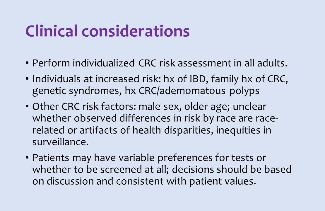 American college of physicians guidance statment on colorectal cancer screening 