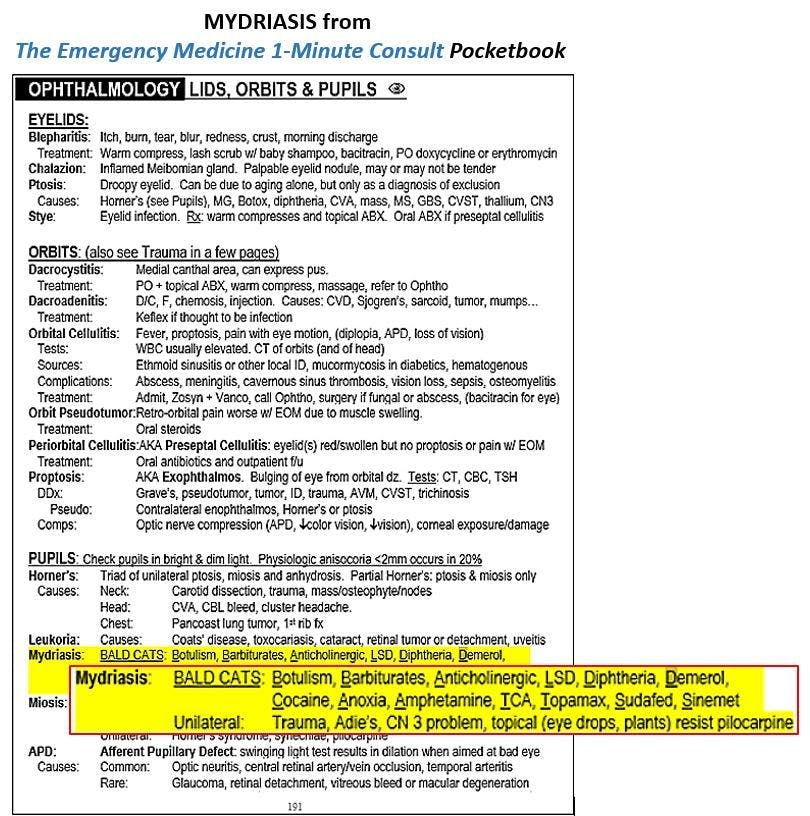 MYDRIASIS, Brady Pregerson, The Emergency Medicine 1-Minute Consult Pocketbook