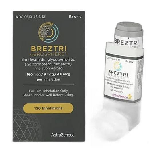 Budesonide-Based Triple Therapy Most Effective vs Dual Therapy for COPD / image credit Breztri Aeorsphere package couretesy of AstraZeneca